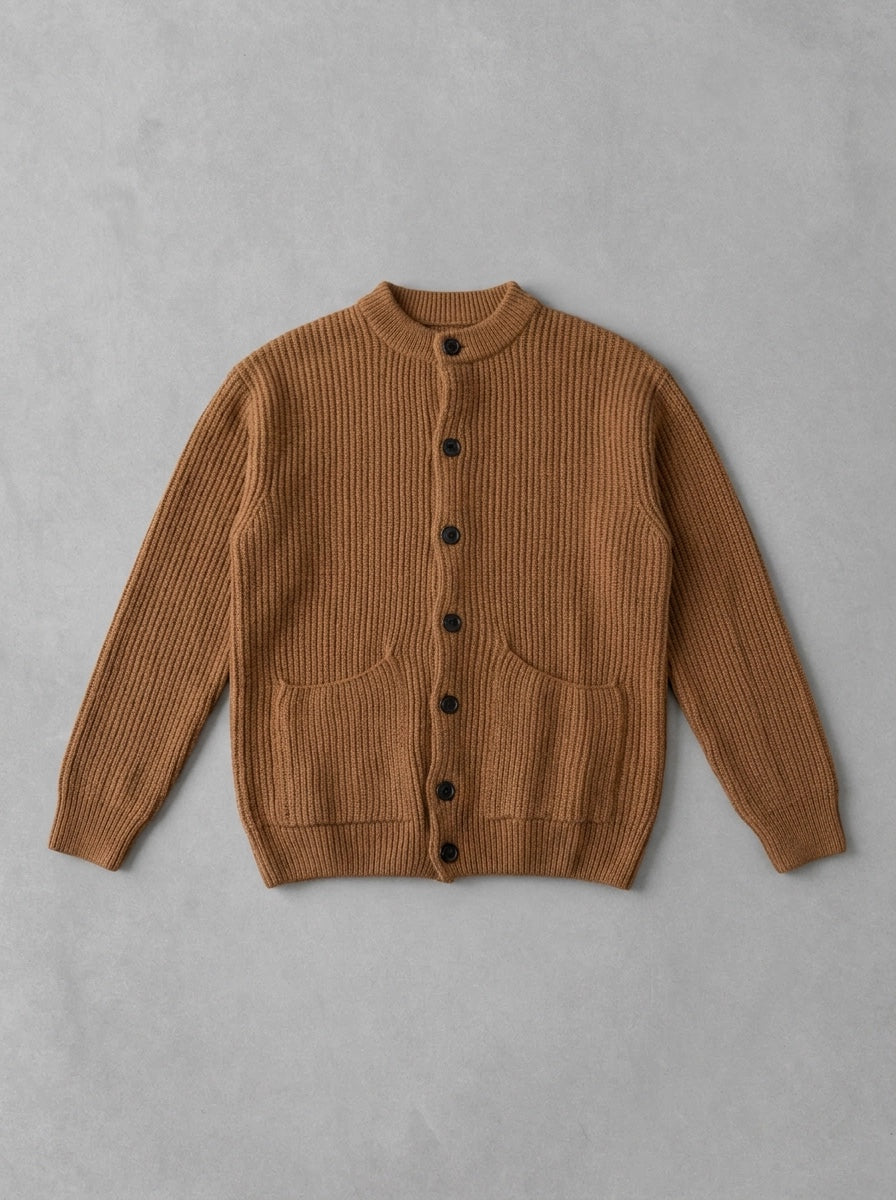 Wooden Cortina Cardigan à plat, Cammello