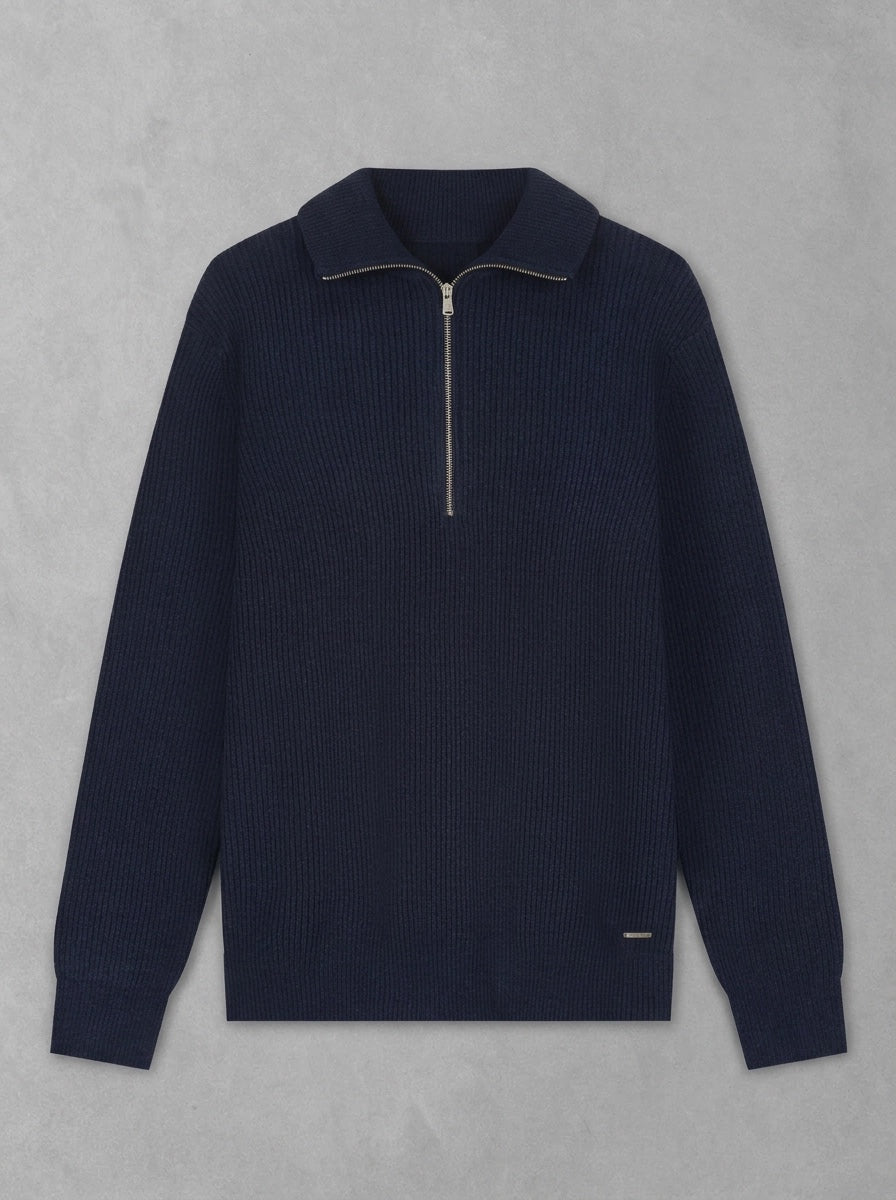 Pull demi-zip en maille chenille Dstrezzed Josiah Skipper, Navy