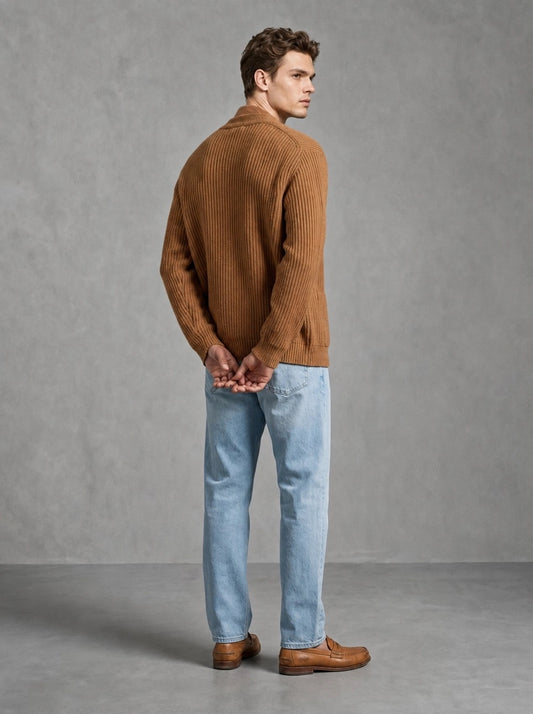 Wooden Cortina Cardigan porté dos, Cammello