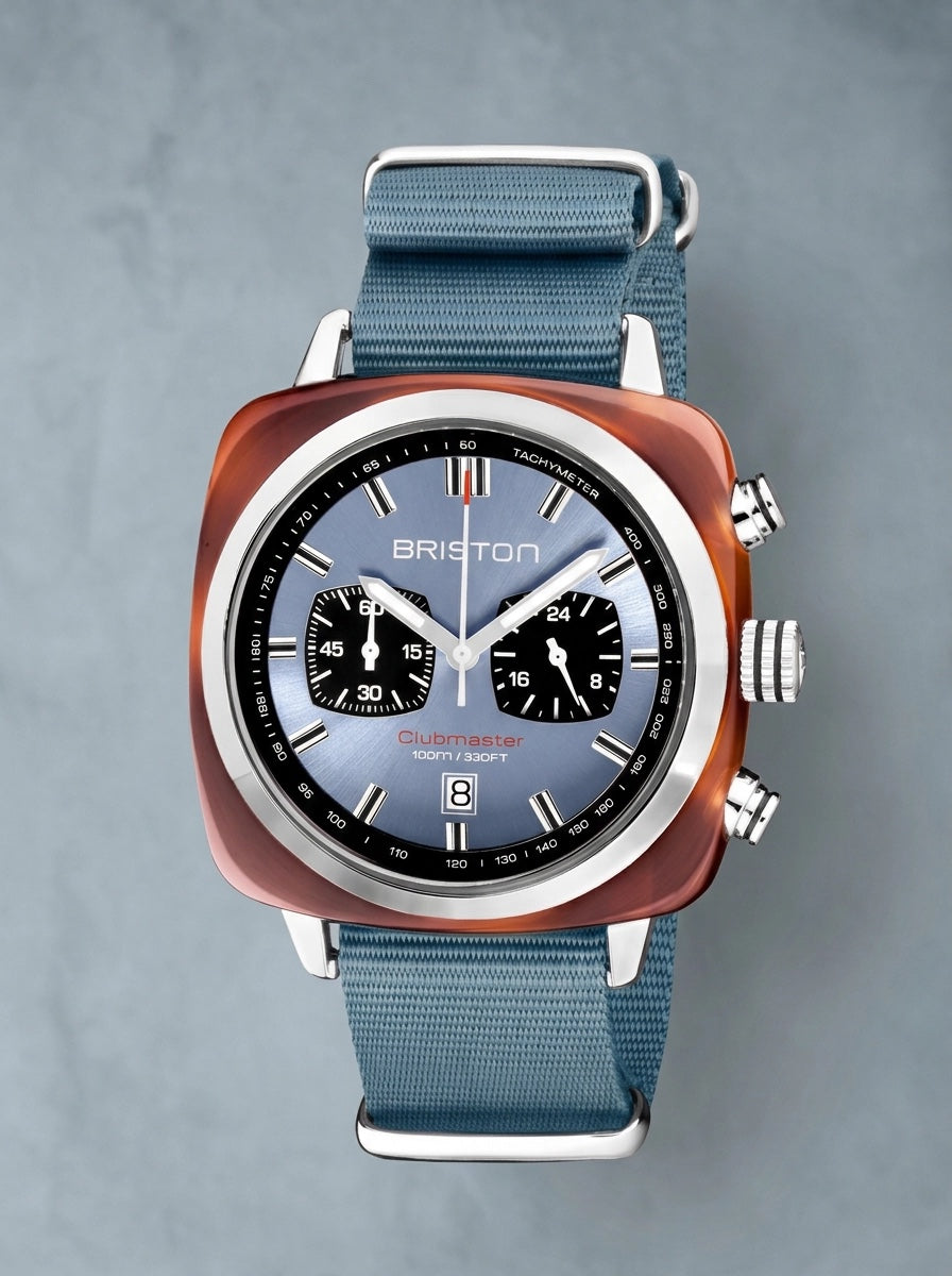 Briston Clubmaster Sport Chrono - Bleu glacier (cadran)
