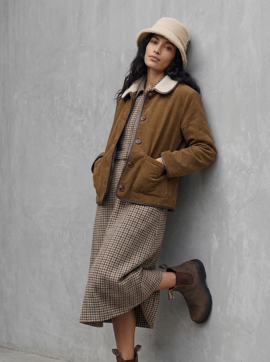 Barbour Woman Overton Reversible Hat porté, face crème sherpa