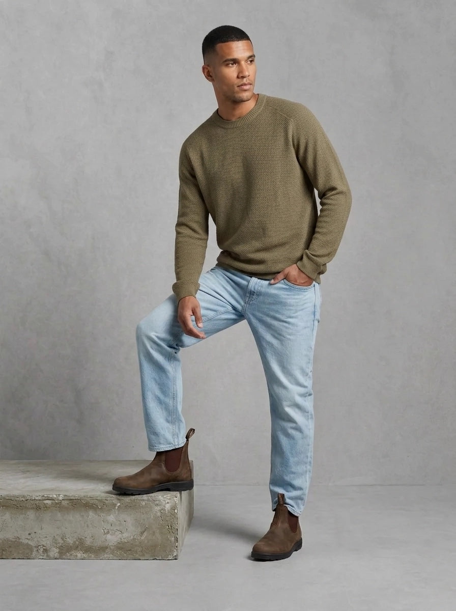 Dstrezzed Neil big chenille Stone Grey porté, look jean clair