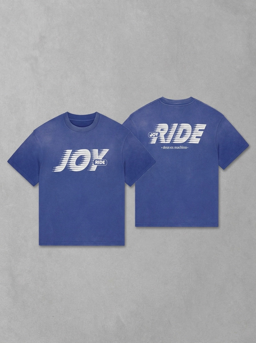 Deus Fast Times Tee, à plat face + dos, Limoges Blue