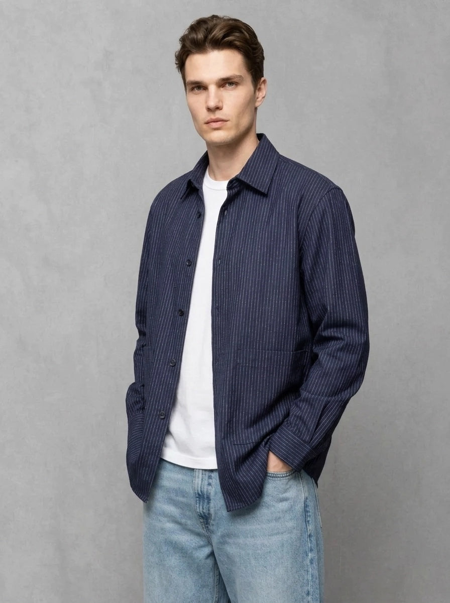 Wooden Balera Jacket porté 3/4, Bleu Gessato