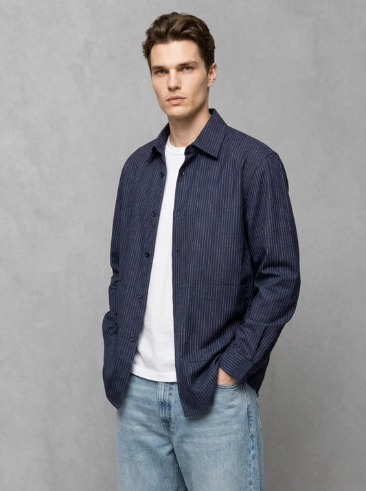 Wooden Balera Jacket porté 3/4, Bleu Gessato