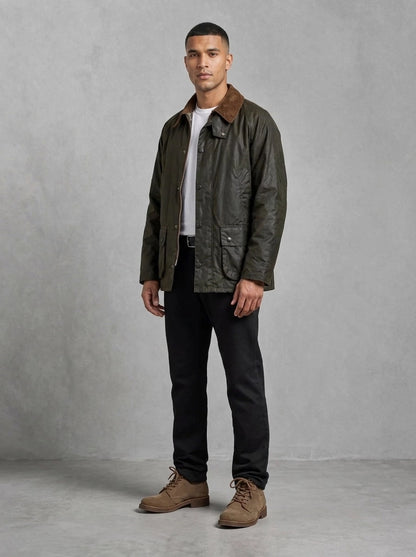 Barbour Festive Ashby Wax Jacket portée, Sage/Evergreen