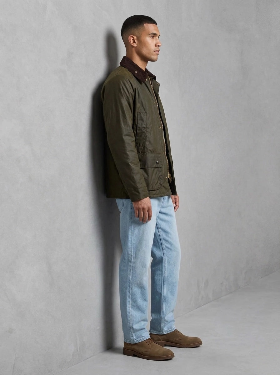 Barbour Bedale Wax Jacket portée profil, Archive Olive