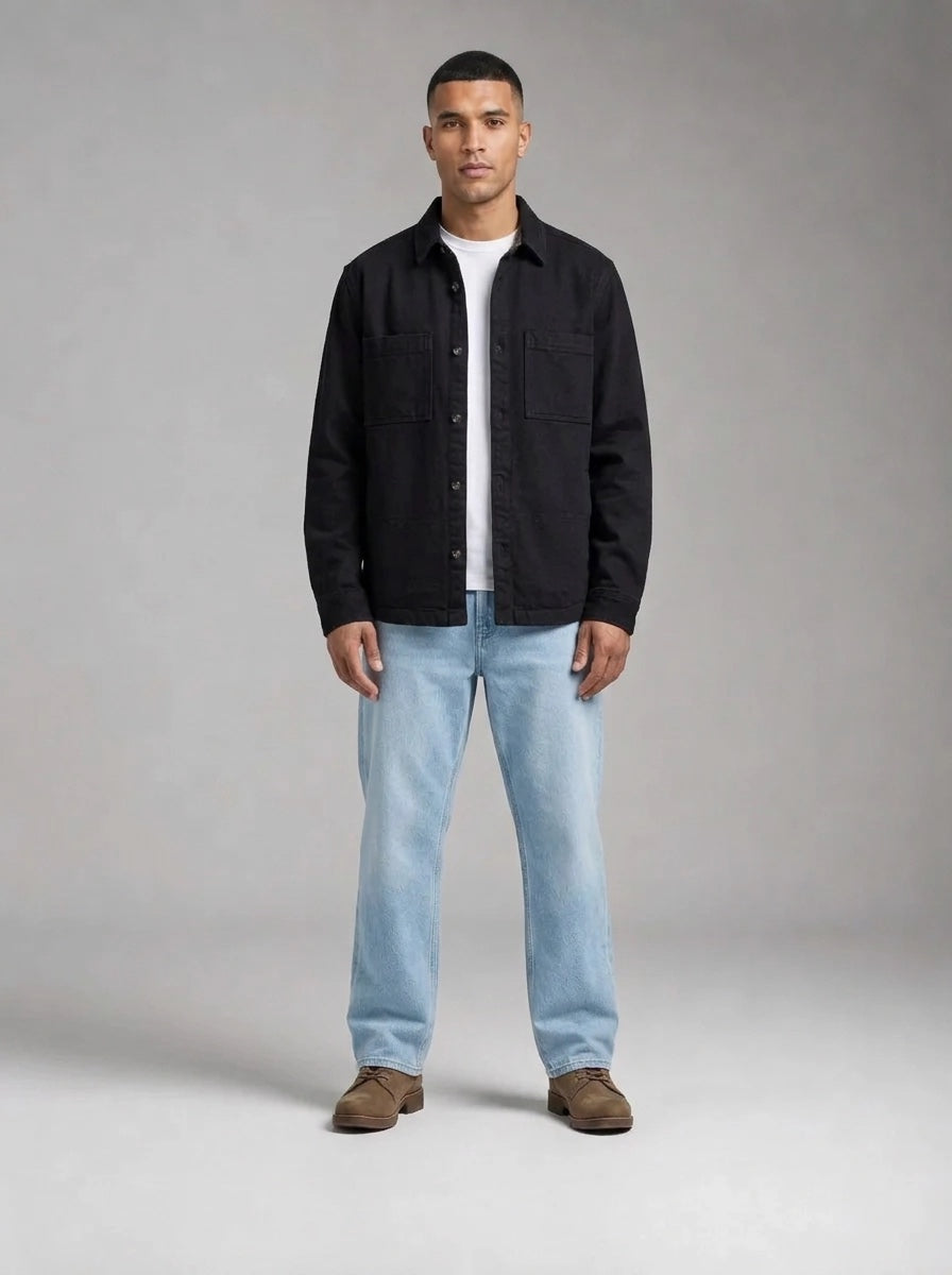 Barbour Marltown Tailored Wool Overshirt porté, Navy Marl