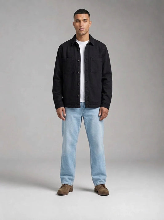 Barbour Marltown Tailored Wool Overshirt porté, Navy Marl