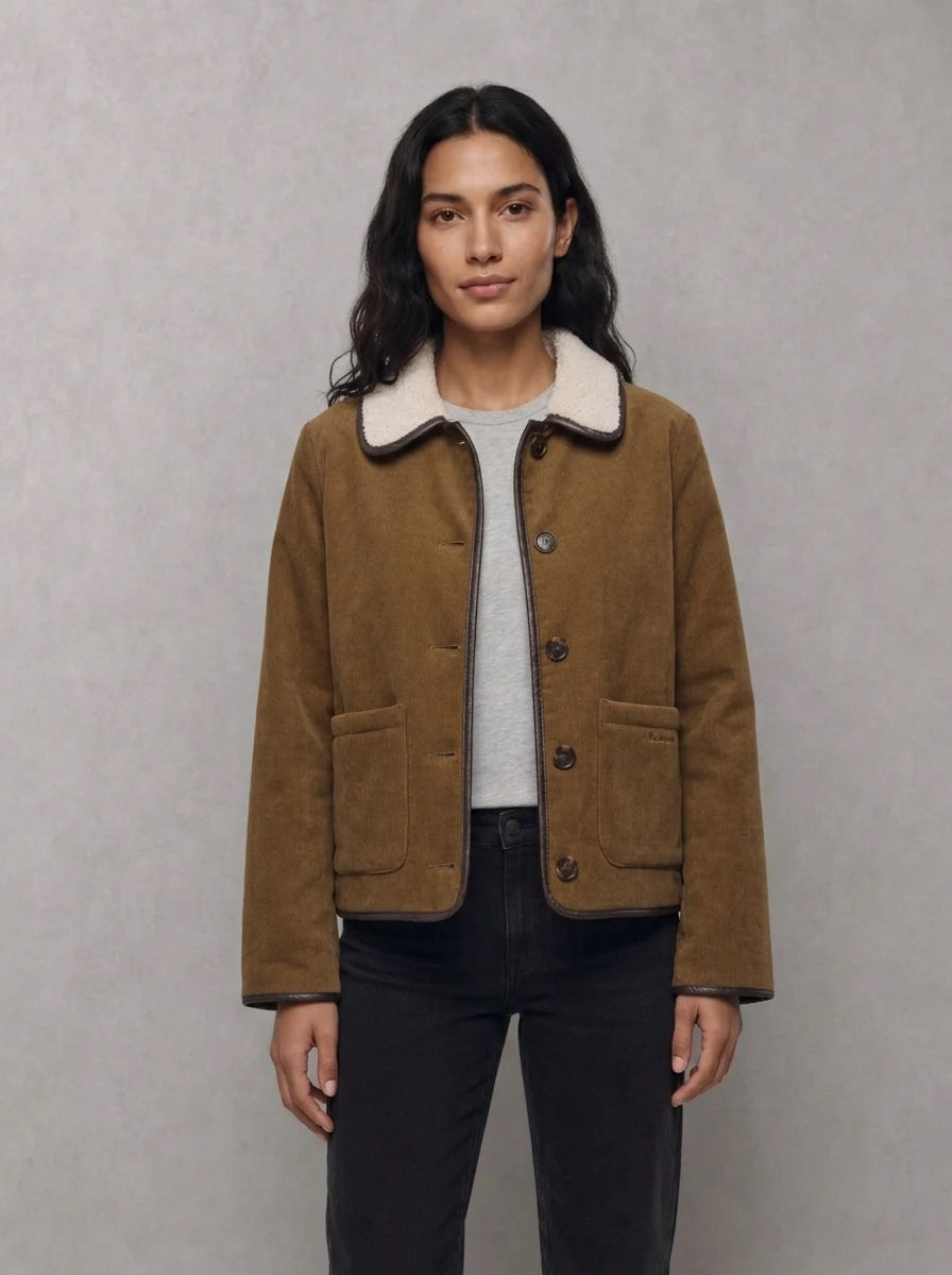 Barbour Woman Penny Fleece Tan/Ecru porté face