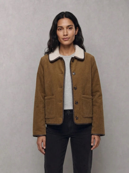 Barbour Woman Penny Fleece Tan/Ecru porté face