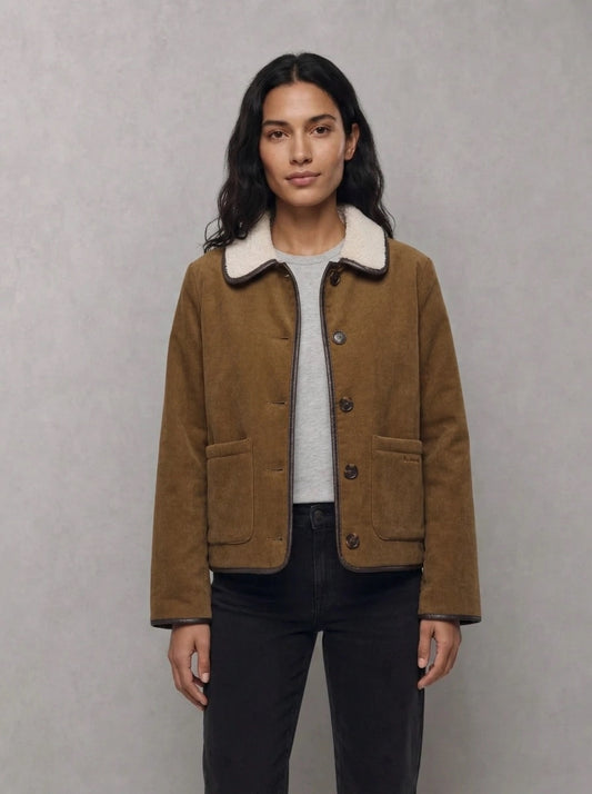 Barbour Woman Penny Fleece Tan/Ecru porté face