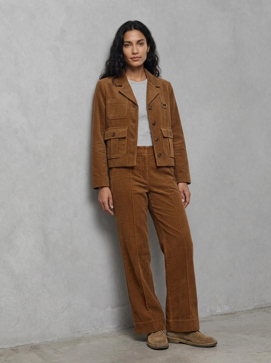 Barbour Woman Emmy Trousers porté face, Tan