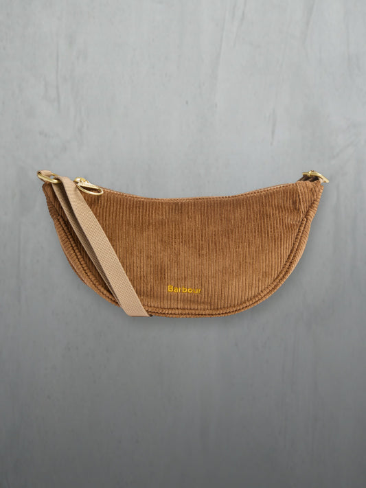 Barbour Woman Mini Mia Cord Sling Bag à plat, Brown