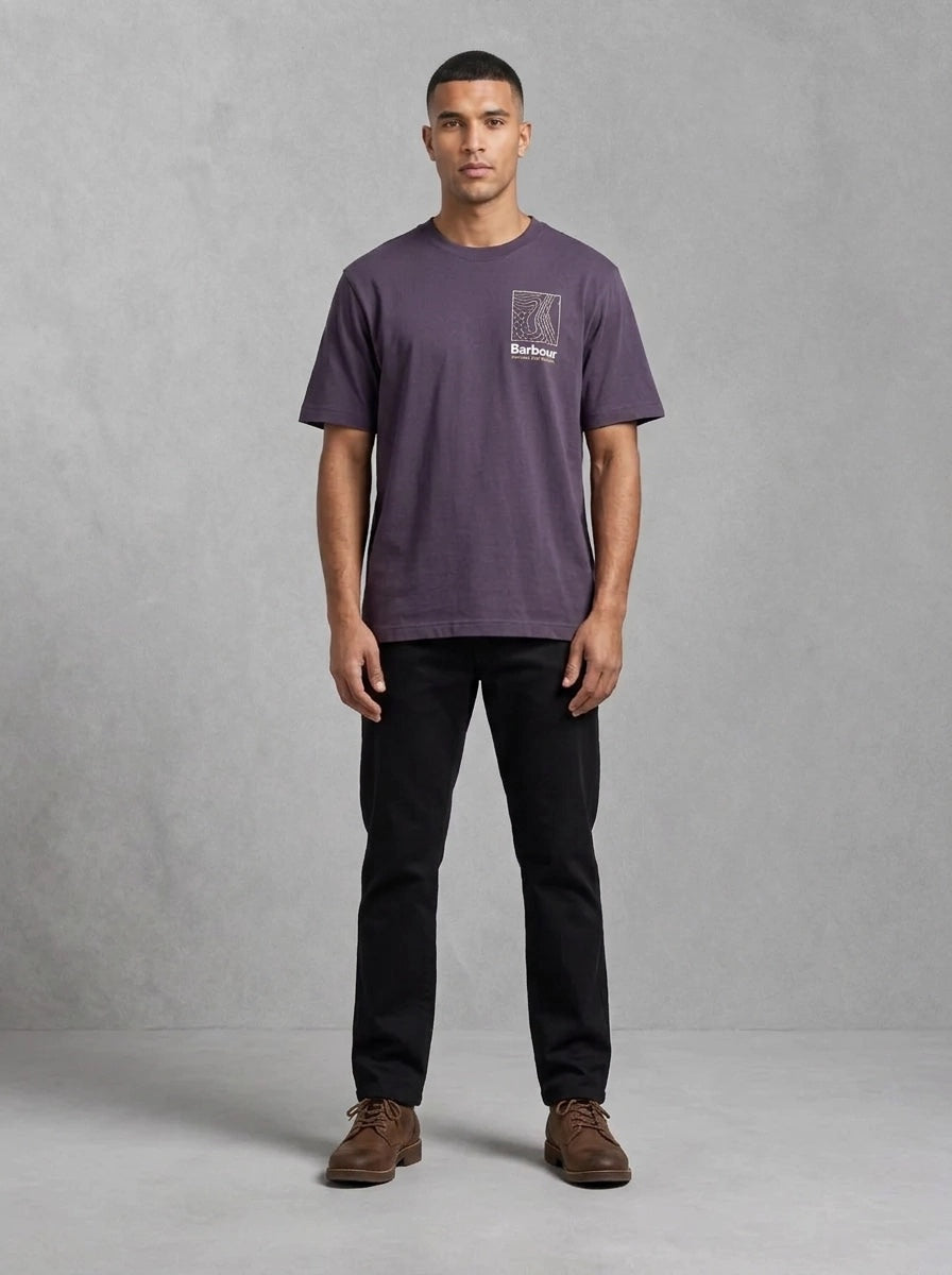 Barbour Woodbine Graphic Tee porté face, Grape