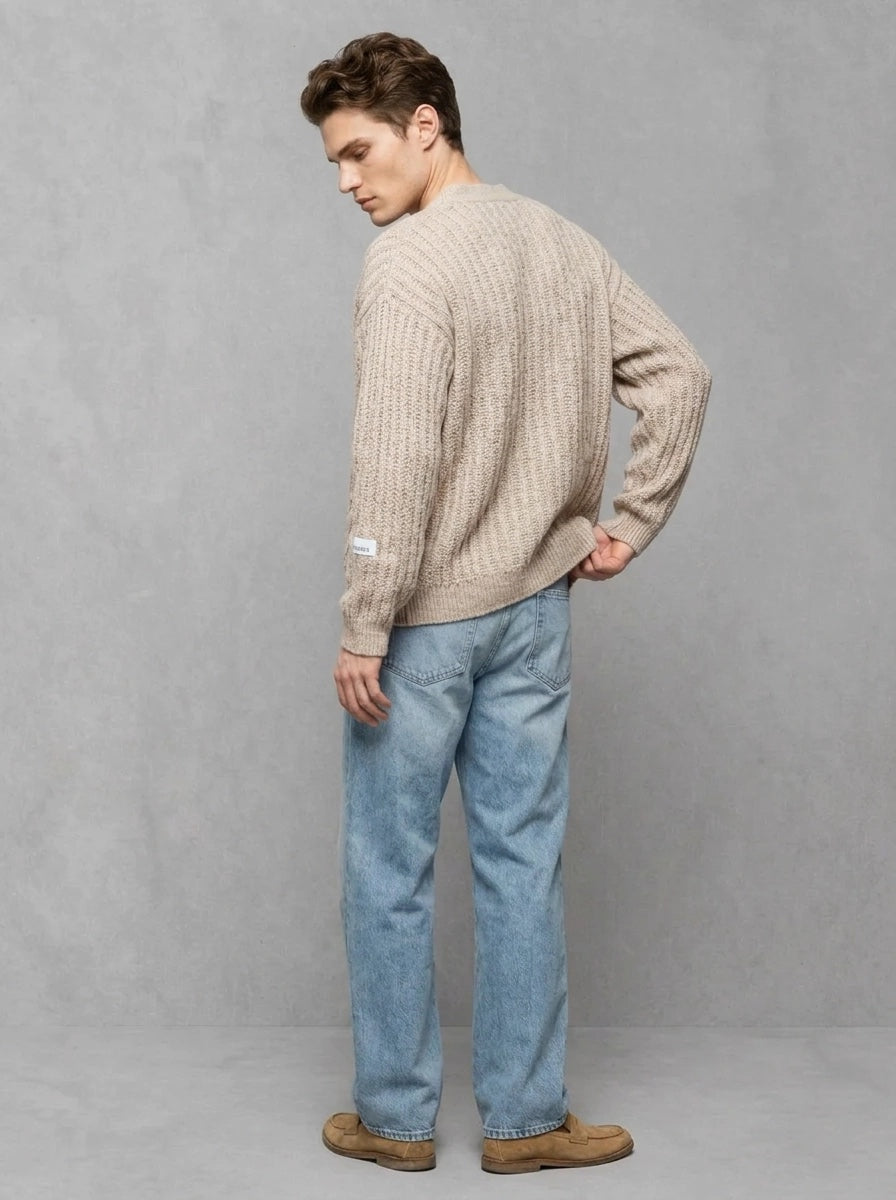 Wooden Brunico Cardigan porté dos, Beige