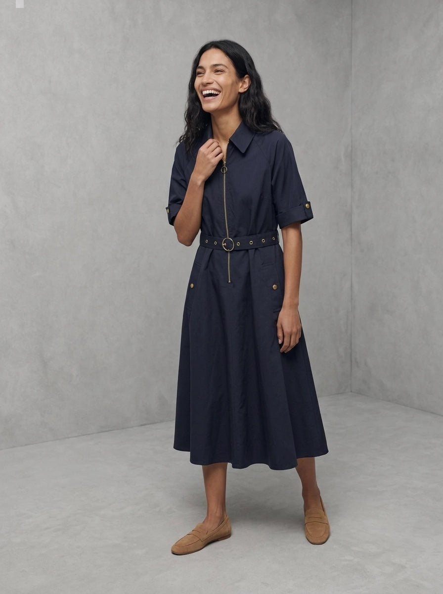 Barbour Woman Arlene Midi Dress portée, Navy