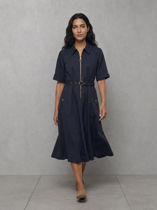 Barbour Woman Arlene Midi Dress portée, Navy