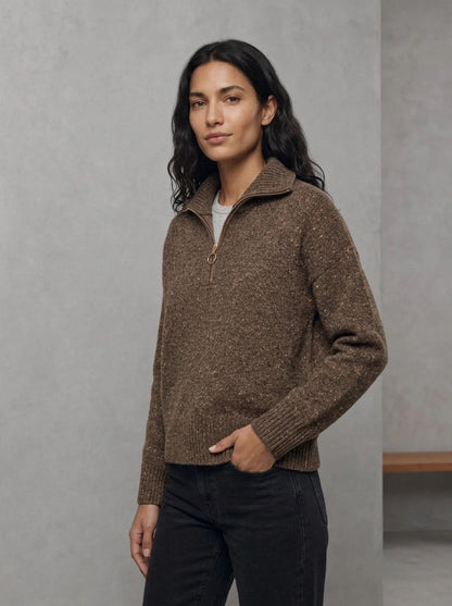 Barbour Woman Lavensdale Half Zip portée, Deep Camel