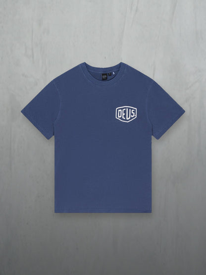 Deus Shield Gd Tee Mechanic Blue, à plat