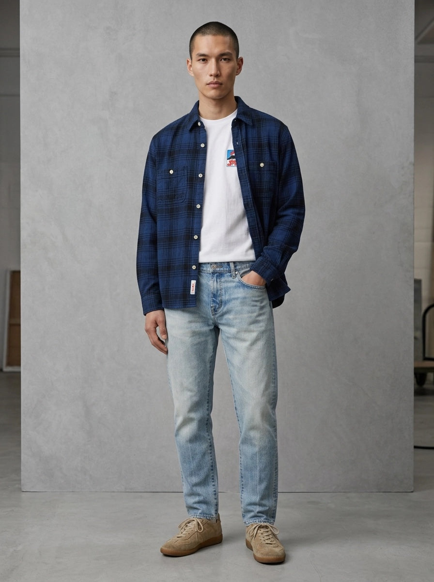 Edwin Regular Tapered Jeans porté, Blue Light Used