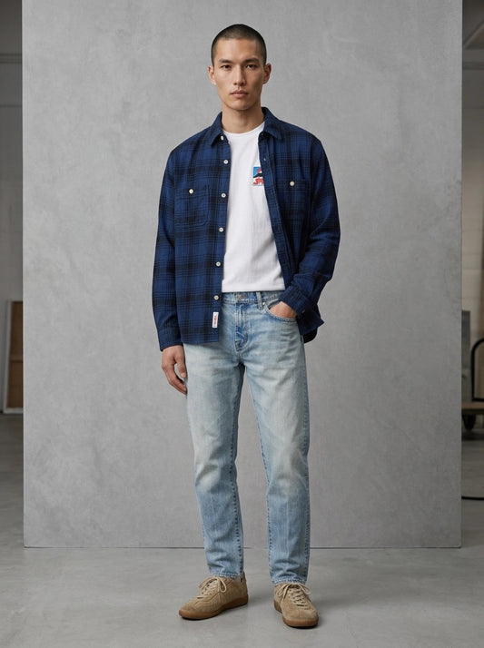 Edwin Regular Tapered Jeans porté, Blue Light Used