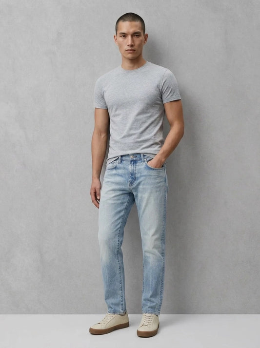 Edwin Regular Tapered Jeans porté, Blue Light Used