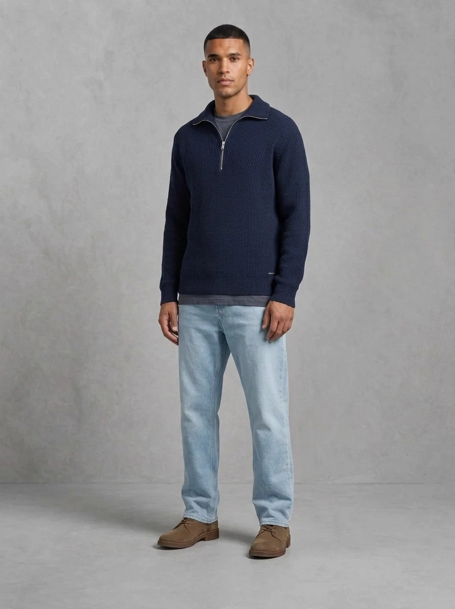 Pull demi-zip en maille chenille Dstrezzed Josiah Skipper, Navy