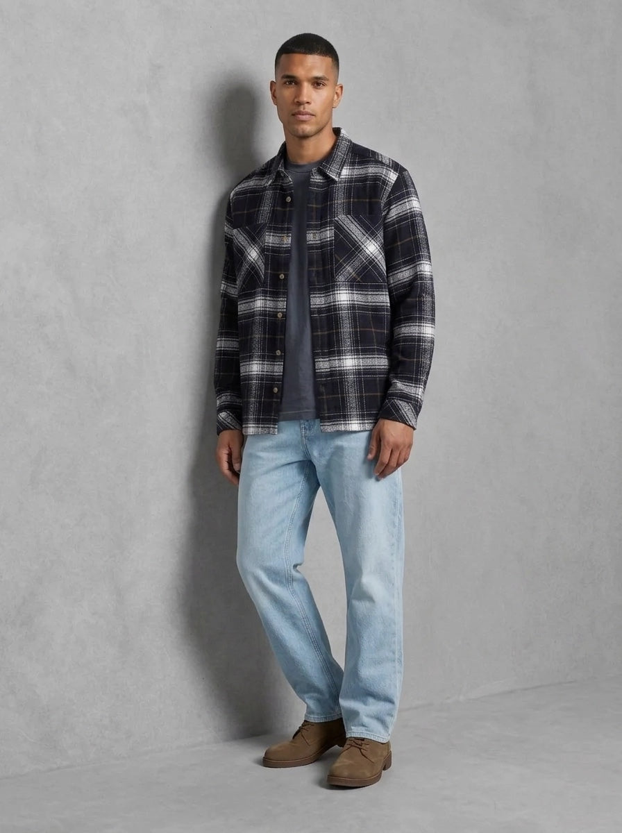 Barbour Kidson Overshirt porté, Dark Navy