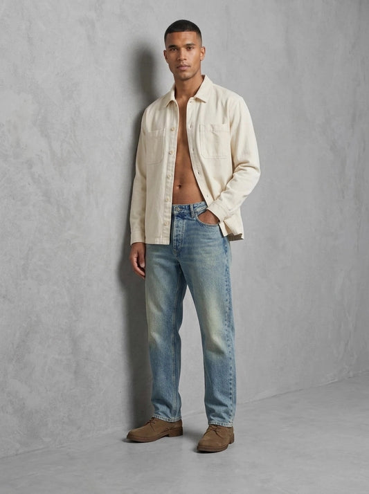 Dstrezzed Logan jean denim délavé vintage, porté surchemise