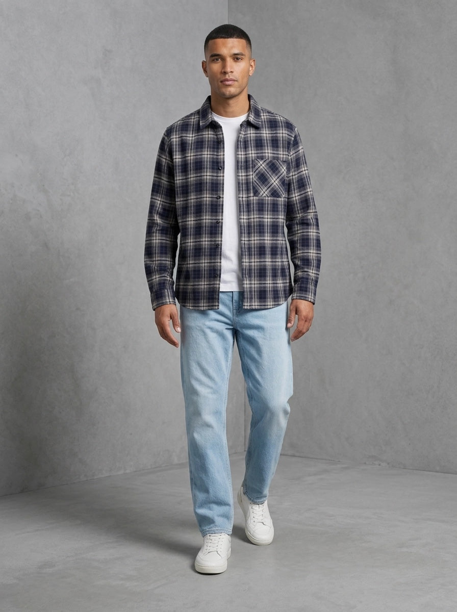 Mos Mosh David Bruse Overshirt porté marche, Salute Navy