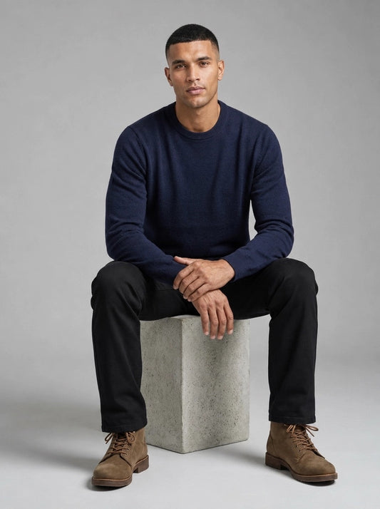Mos Mosh Gilbert Crew Neck Knit porté, Navy