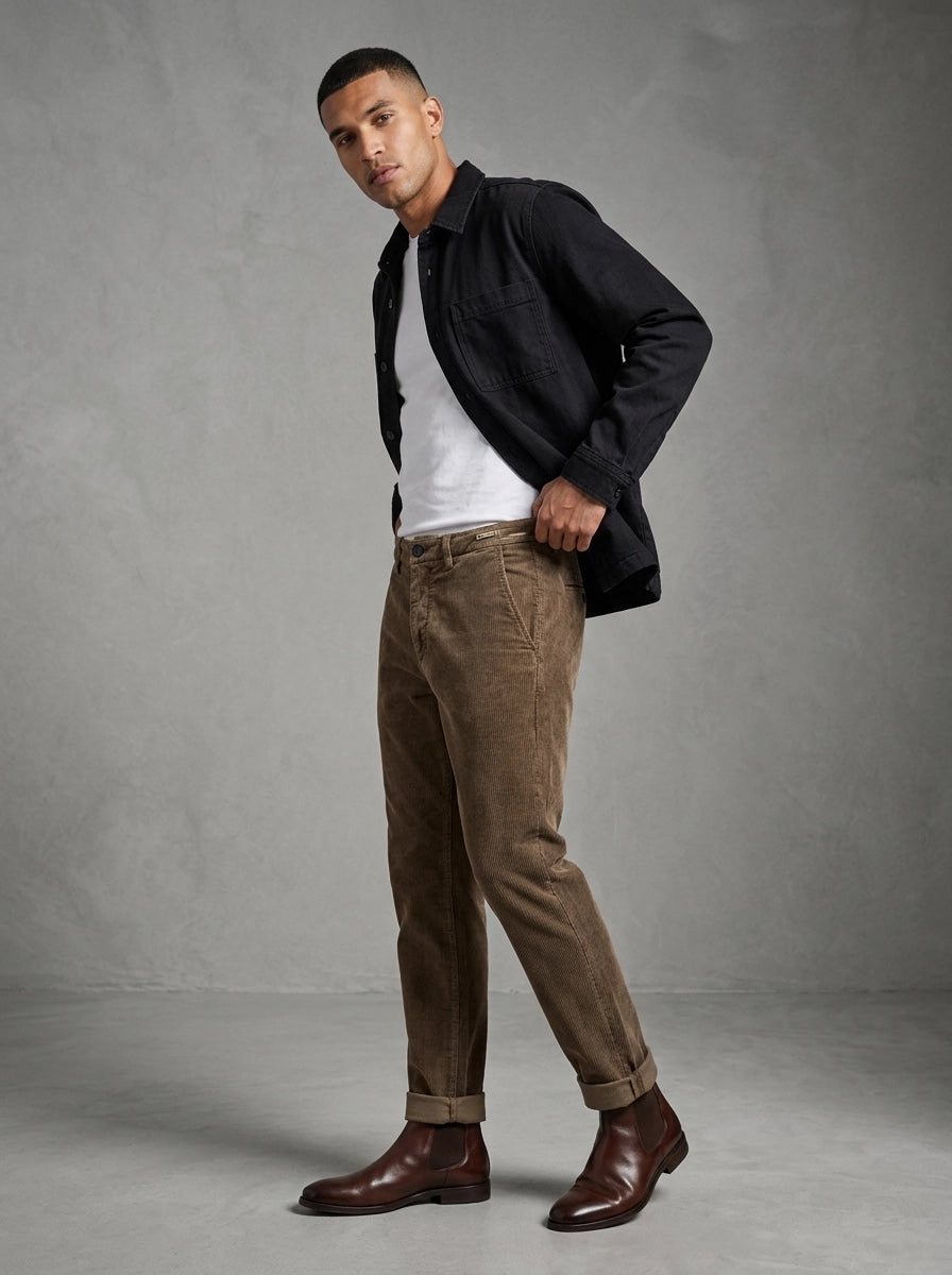 Mos Mosh Hunt Corduroy Pant porté debout, Black Coffee