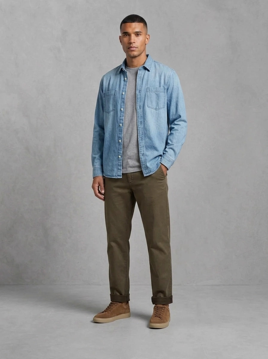 Mos Mosh Hunt Soft String Pant porté debout, Forest Night