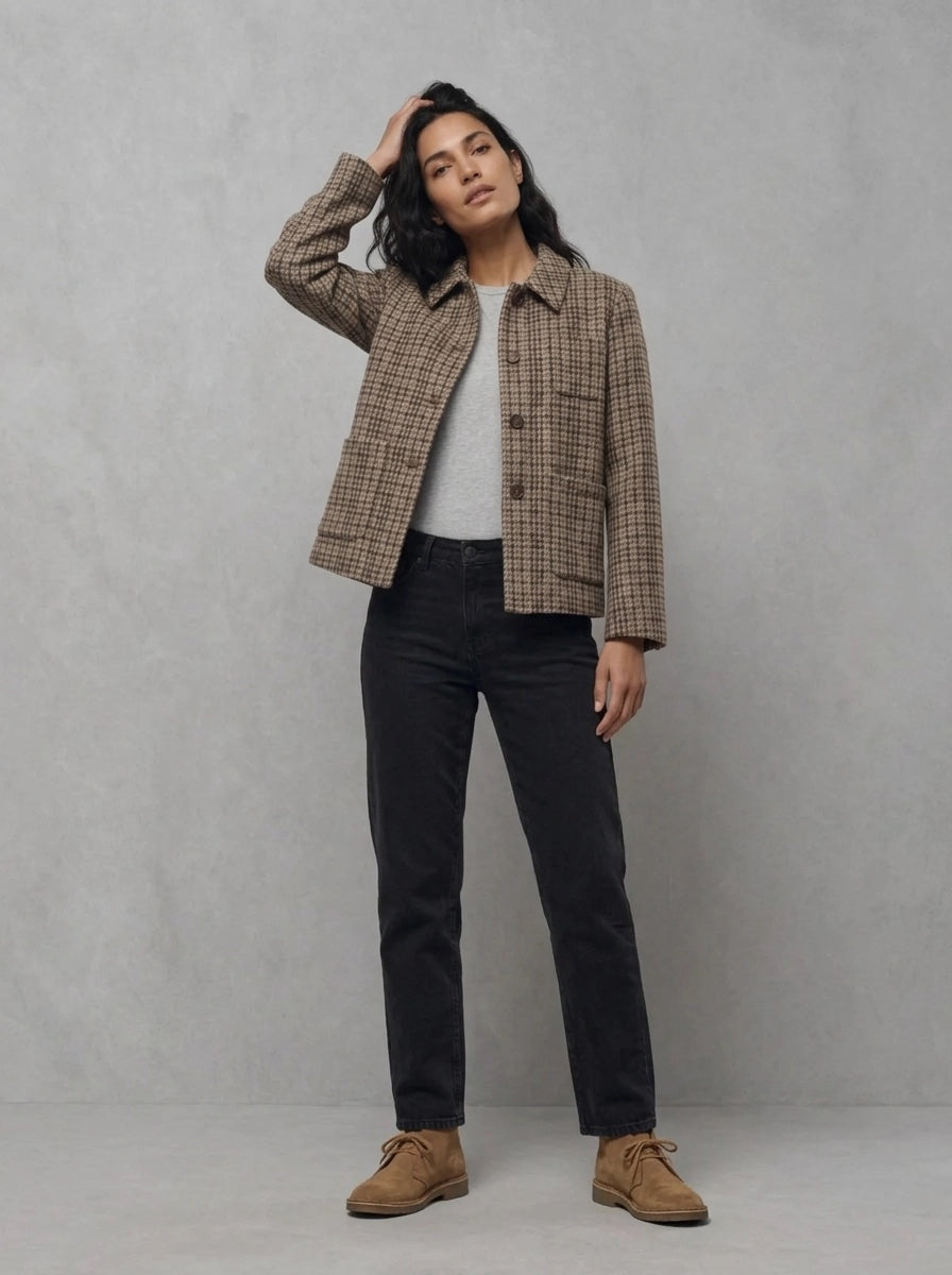 Barbour Woman Austen Tailored Jacket portée, Classic Beige Check