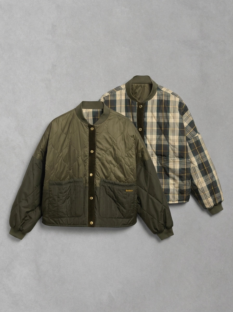 Barbour Woman Ravenshill Reversible Quilted Jacket, à plat 2 faces, Olive
