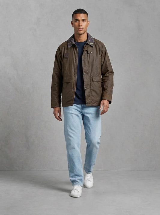 Barbour Icons Spey Wax Jacket porté, Beech