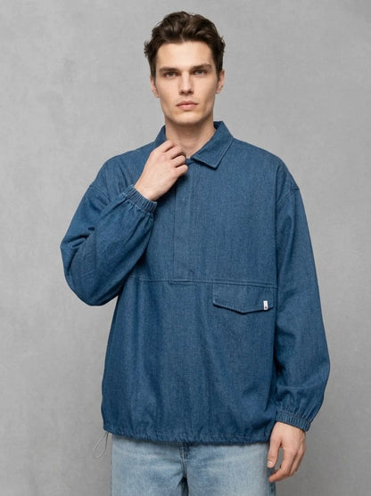 Wooden Ohio Overshirt porté, Blue Denim