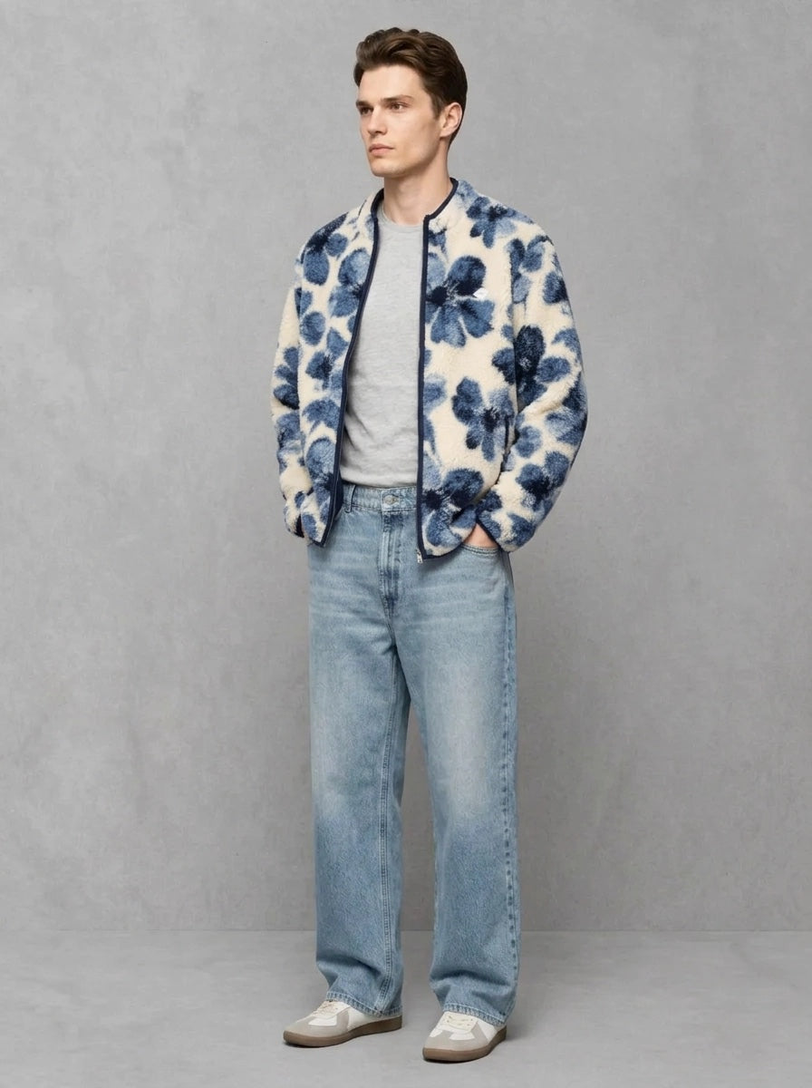 Wooden Polar Jacket porté, Fiori Blu