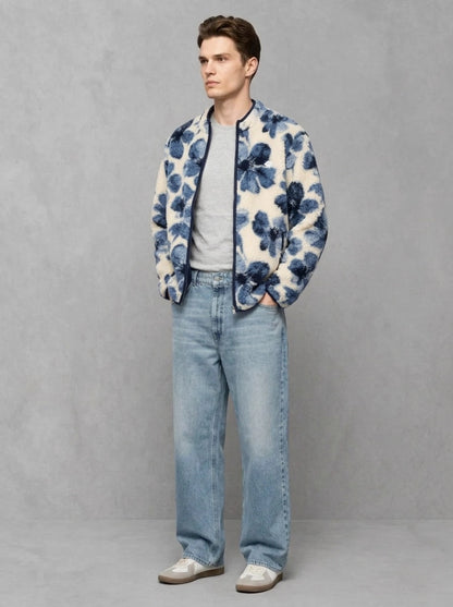 Wooden Polar Jacket porté, Fiori Blu