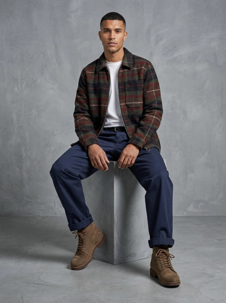 Barbour Yorklane Twill Trouser porté assis, Dark Navy